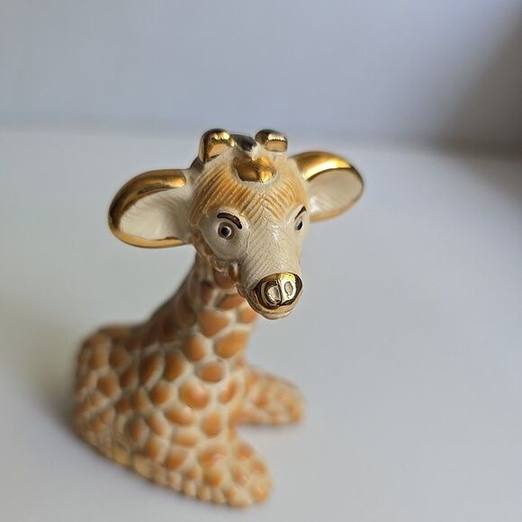 Vintage Rinconada Uruguay Pottery Clay Giraffe w Gold Trim Figurine #1711  3.5" - Picture 2 of 8